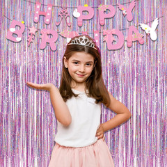 Pink Tinsel Curtain Party Backdrop – Foil Fringe Curtain Lilac Pink Party Strea