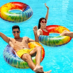 3 Pcs Large Pool Floats for Adults, 47.24 Inch Tie Dye Inflatable Pool Tubes,…
