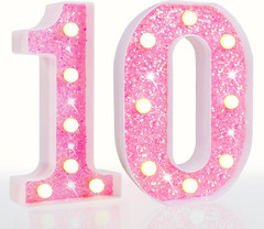 10Th Birthday Decoration for Girls, Light up Number 10 for Birthday Party, Batte