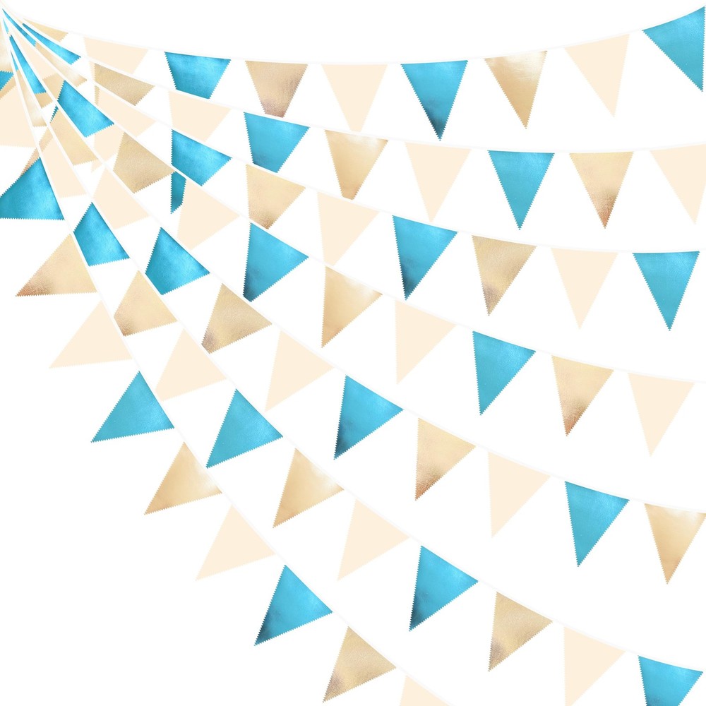 Champagne Gold Sky Blue Beige Decorations Metallic Fabric Triangle Pennant