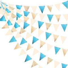 Champagne Gold Sky Blue Beige Decorations Metallic Fabric Triangle Pennant