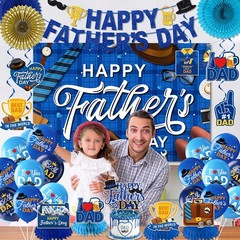 Happy Father’s Day Decorations Set – Fathers Banner, Backdrop, Blue