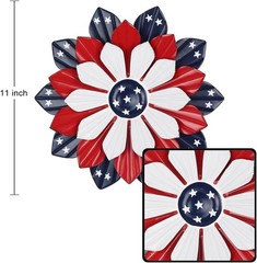 4th of July Decorations Outdoor, 11″ Red White and Blue Metal Flower Wall Art…