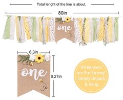 Bee Theme 1st Birthday High Chair Banner Multicolor Bee and Flower Pattern, …