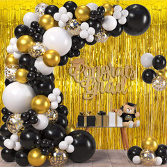 Gold Foil Fringe Backdrop Curtains – 2 Pack Tinsel Streamers for Events
