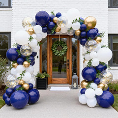 Navy Blue and Gold Balloons – 60 Pcs 12″ Navy Blue White Metallic Gold and Gold