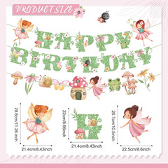 3 Pcs Fairy Birthday Party Decorations Green Glitter Happy Birthday Banner Color