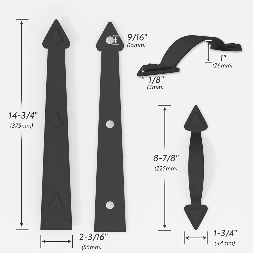 Magnetic Garage Door Hardware Kit 8 Hinges 4 Handles Black 2-Car Decorative