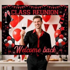 Class Reunion Photo Booth Frame Prop 23.6×31.5 Inch Red Black Welcome Party