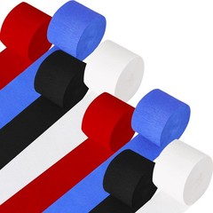 Red Blue Black White Carnival Crepe Paper Party Streamers Rolls 8 Pack Set