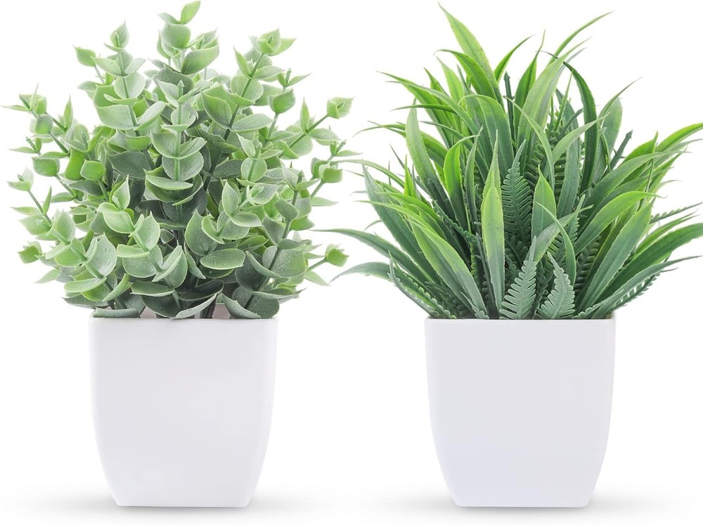 Der Rose 2 Pack Small Fake Plants Mini Artificial Potted for 2-grey