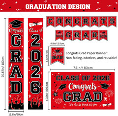 2026 Graduation Decorations, Red and Black Graduation Decorations Set with Congr