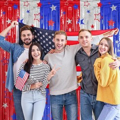 Customizable 2-Pack Foil Curtain Streamer Backdrops for Patriotic Celebrations