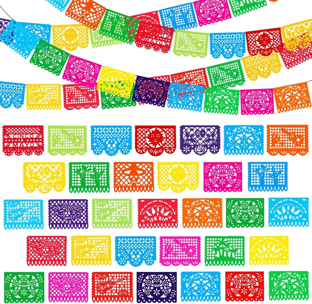 12Packs 216Ft Mexican Party Banners Large Plastic Papel Picado Banner 9 Pattern