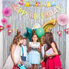 Silver Foil Fringe Tinsel Backdrop Glitter – GREATRIL Party One Size,