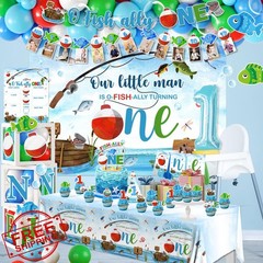 Ofishally One 1st Birthday Decorations: 161pcs Fishing Theme, Banner, Balloons