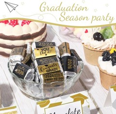 Congrats Grad Mini Candy Bar Wrapper Set – 90 Black and Gold Graduation Labels