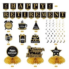Happy Retirement Party Decorations Kit for Women Men, Black Gold Retirement B…