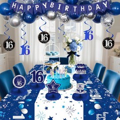 Blue Silver 16th Birthday Decorations for Boys Girls, Sweet 16 Party Decorati…