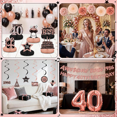 40Th Birthday Decorations Kit for Women, Rose Gold Happy 40Th Birthday Banner, A