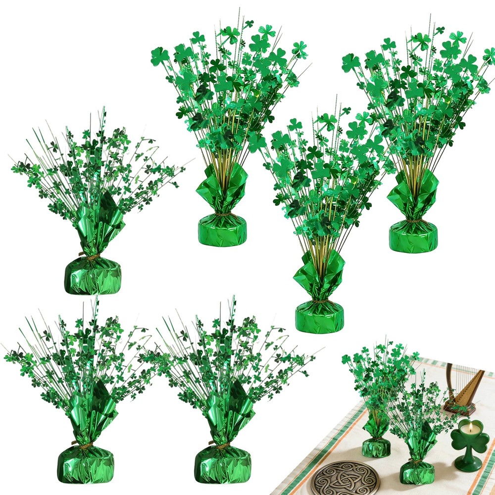 6 Pcs Glitter Shamrock St. Patrick’s Day Centerpieces-Shamrock Decorations Bu…