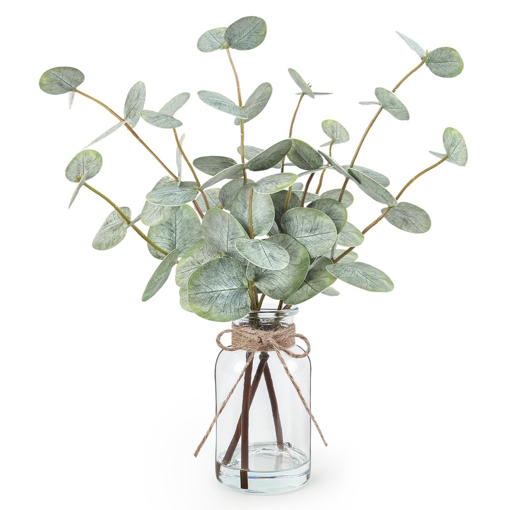 Bessol Artificial Eucalyptus Stems 13.5 inches, A Real Touch Green