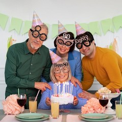 24PCS 80th Birthday Paper Eyeglasses, Rose Gold, Cheers to 80 Years, Props