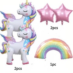 5 Pcs Self Standing Unicorn Balloons – 3D Rainbow and Star Foil Balloons for …