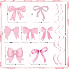 Pink Bow Hanging Swirls Decorations Coquette Birthday Girl Ceiling 20 PCS