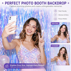 Iridescent Party Decorations Backdrop 2 Pack, Holographic Foil Fringe Curtain, S