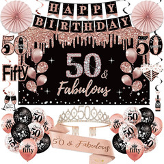 50Th Birthday Decorations for Women, Happy 50Th Birthday Banner Crown Sash | 33P
