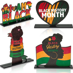 Black History Month Wooden Centerpieces Decorations – 4Pcs Happy Black History M