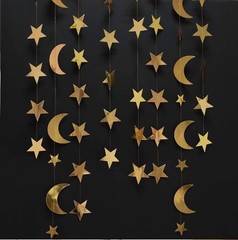 Celestial Gold Moon Star Garland – Perfect for Baby Showers & Eid Celebrations