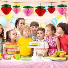 BOARDFEB 12 Pcs Paper Strawberry Honeycomb Ball for Fruit Theme Party Birthda…