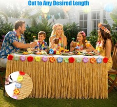 4 Pack Luau Grass Table Skirt, Luau Party Decorations, Natural 108″ x 29.5″
