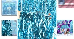 Elegant Teal Blue Tinsel Fringe Curtains – 3.2×6.6ft Party Decor Set of 2 Packs