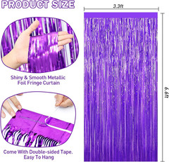 Purple Tinsel Backdrop Foil Fringe Curtains – 2 Packs Door Streamers Backdrop fo