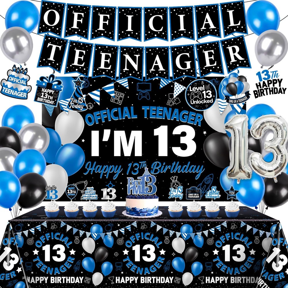 13th Decorations for Boys, 37Pcs 13 Boy Decorations Official Teenager Banner …