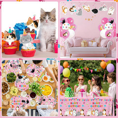 204Pcs Cat Birthday Decorations – Cat Birthday Party Supplies Include Plates,Nap
