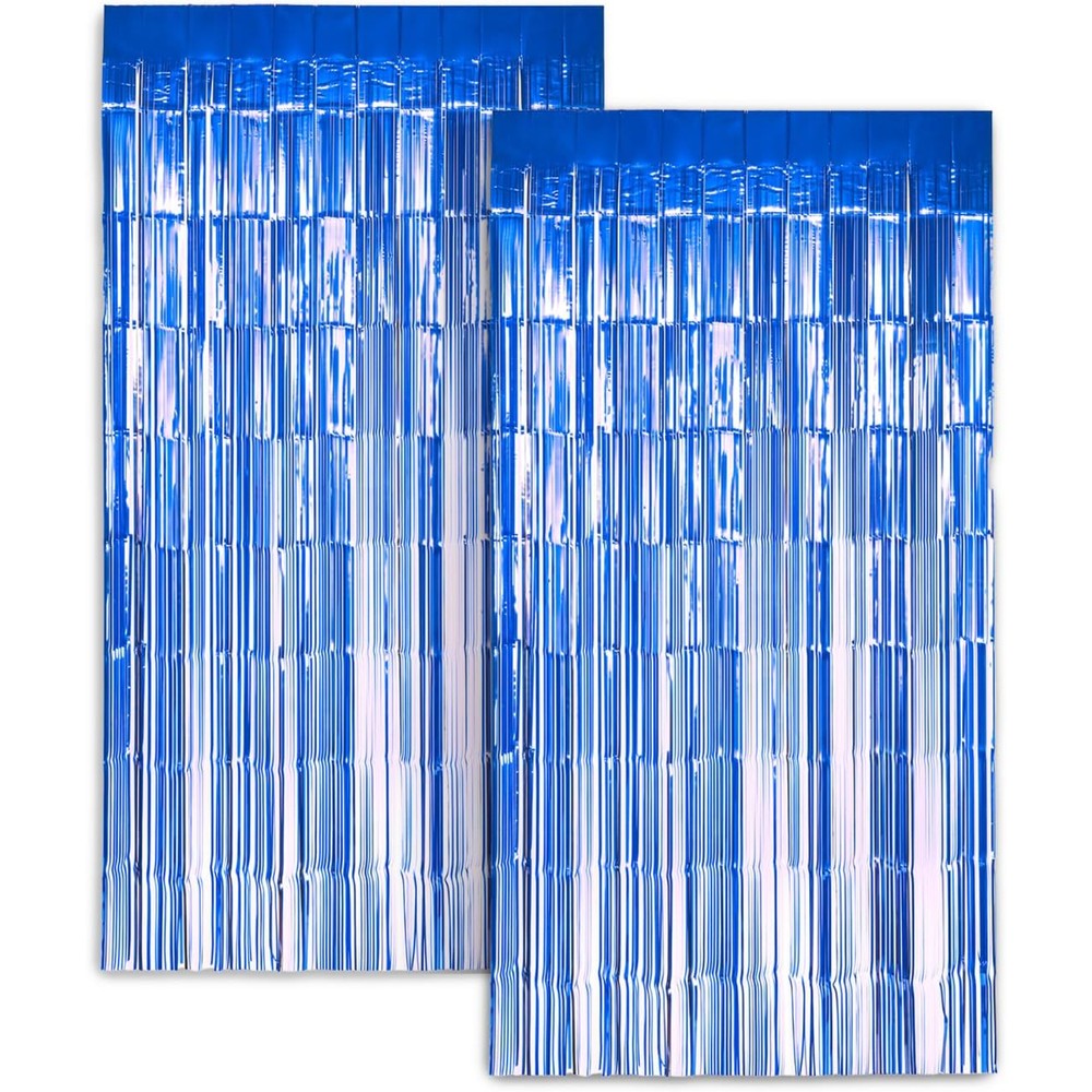 Zink Foil Curtain Backdrop (Blue), Tinsel Streamers for Photo Booths- 2 Pack