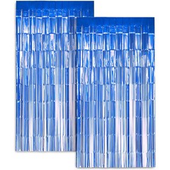 Zink Foil Curtain Backdrop (Blue), Tinsel Streamers for Photo Booths- 2 Pack