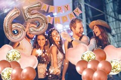 65th Birthday Decorations For Her – Pink and Rose Gold Theme – Balloons, Banner