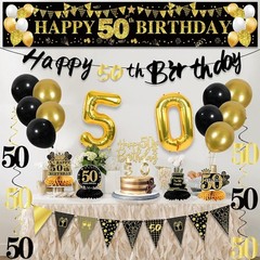 27Pcs 50Th Birthday Decorations for Men,Black Gold 50Th Party Decorations