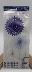 Set 3 Celebrate It Round Paper Fans Primrose Hill Blue White 19” 14” 12” NIP