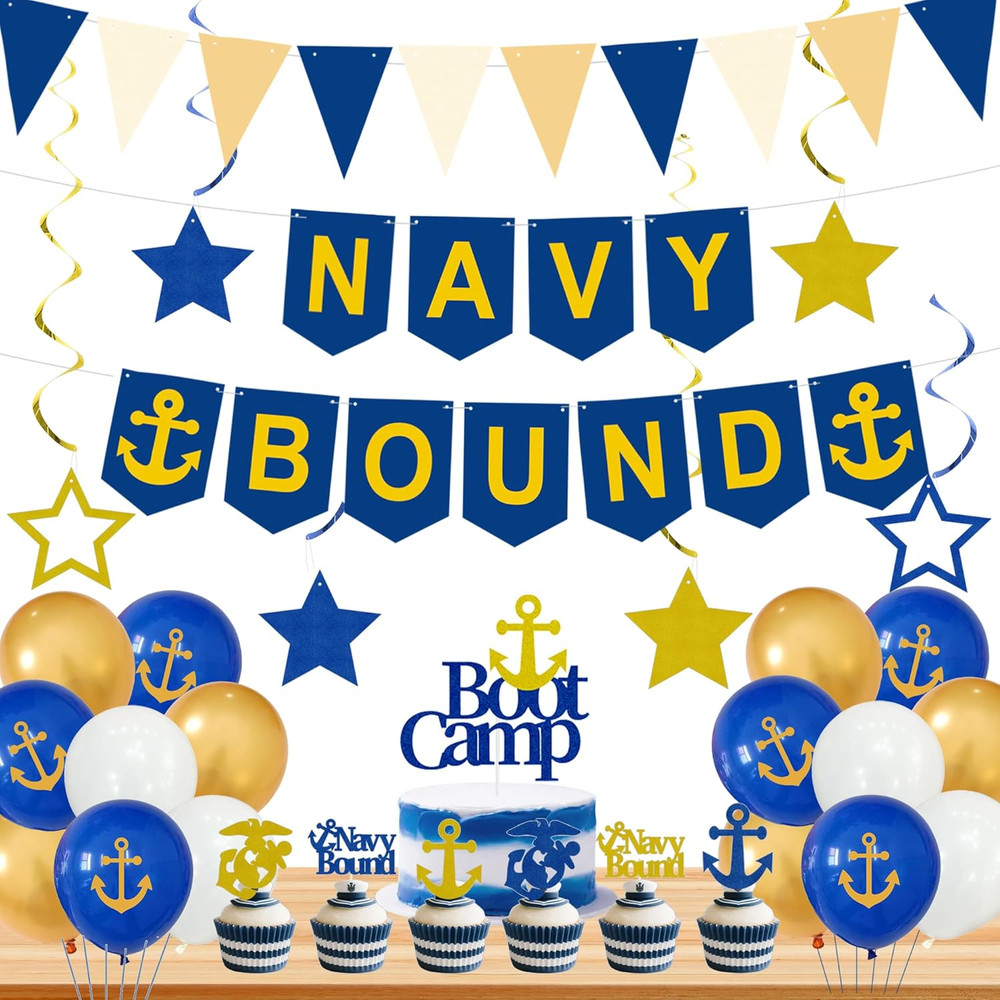 Navy Party Decorations, Blue White Military Themd Banner, Farewell Party Welcome