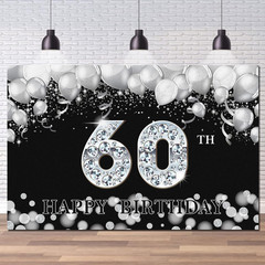 Happy 60Th Birthday Backdrop, Sixty Years Old Birthday Decoration Banner, Black