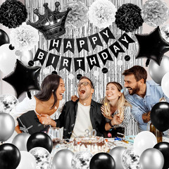 Black and Silver Birthday Party Decorations for Men Women Boys Girls Happy Birth