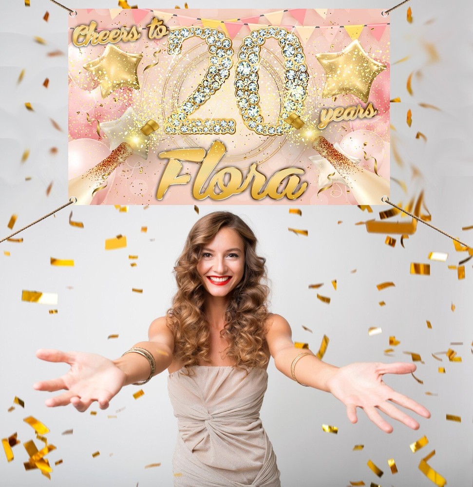 Personalised Birthday Gold Backdrop Background Balloon champagne Party poster