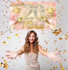 Personalised Birthday Gold Backdrop Background Balloon champagne Party poster
