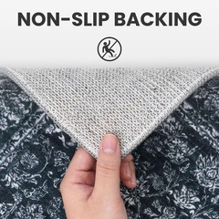 3×5 Entryway Area Rug Black Washable Soft Distressed Floral Rugs, Non-Slip Lo…